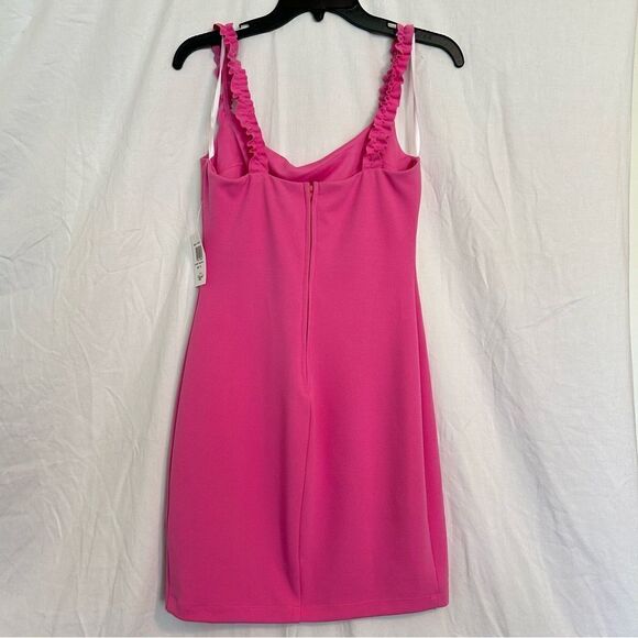 Pink Bodycon Dress Juniors Size 7/8 Pink Ruffle Straps and Zipper Holiday Ready - Picture 2 of 8